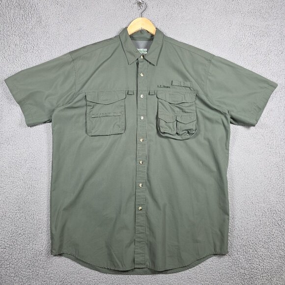 LL Bean Shirt Mens Size XLT Green Buzz Off Insect Shield Vented Utility Fishing - Picture 1 of 12